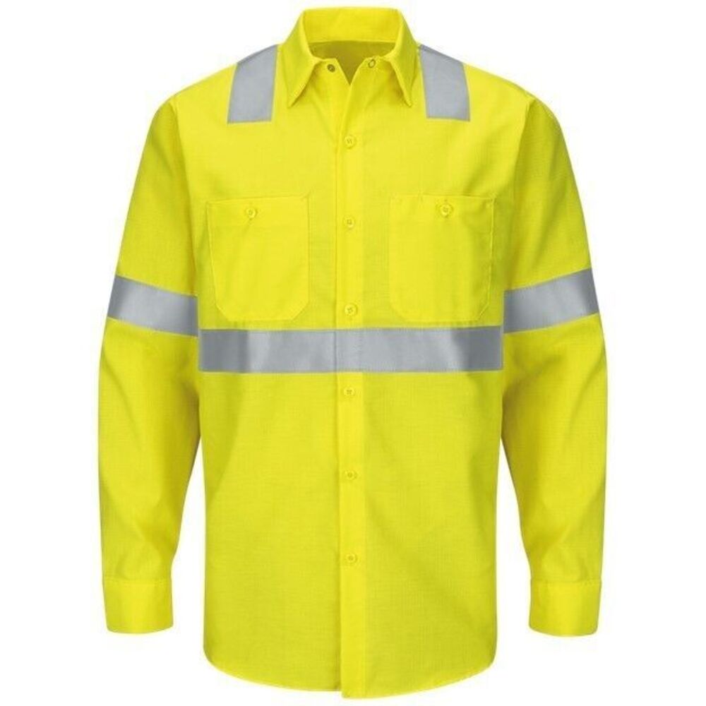 RED KAP Men's Hi-Visibility Long Sleeve Ripstop Work Shirt - MED Type R, Class 2